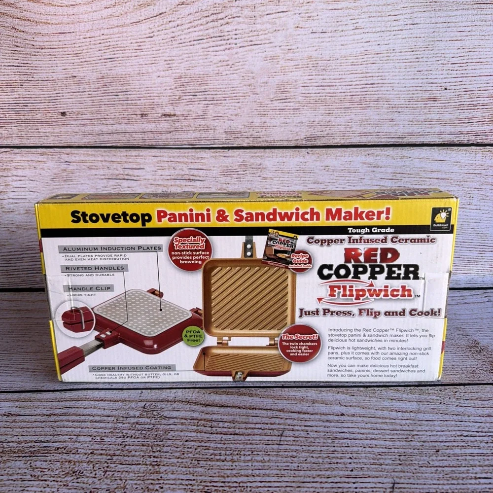 Red Copper Flipwich Non-Stick Stovetop Sandwich & Panini Maker New NIB